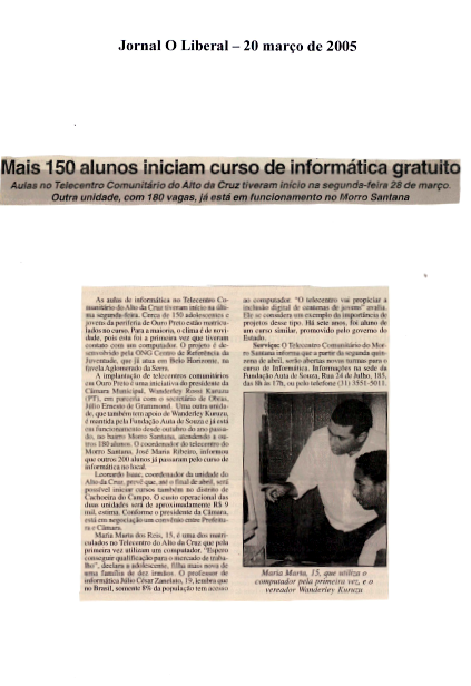 Cursos Gratuitos de Informática nos Distritos de Ouro Preto